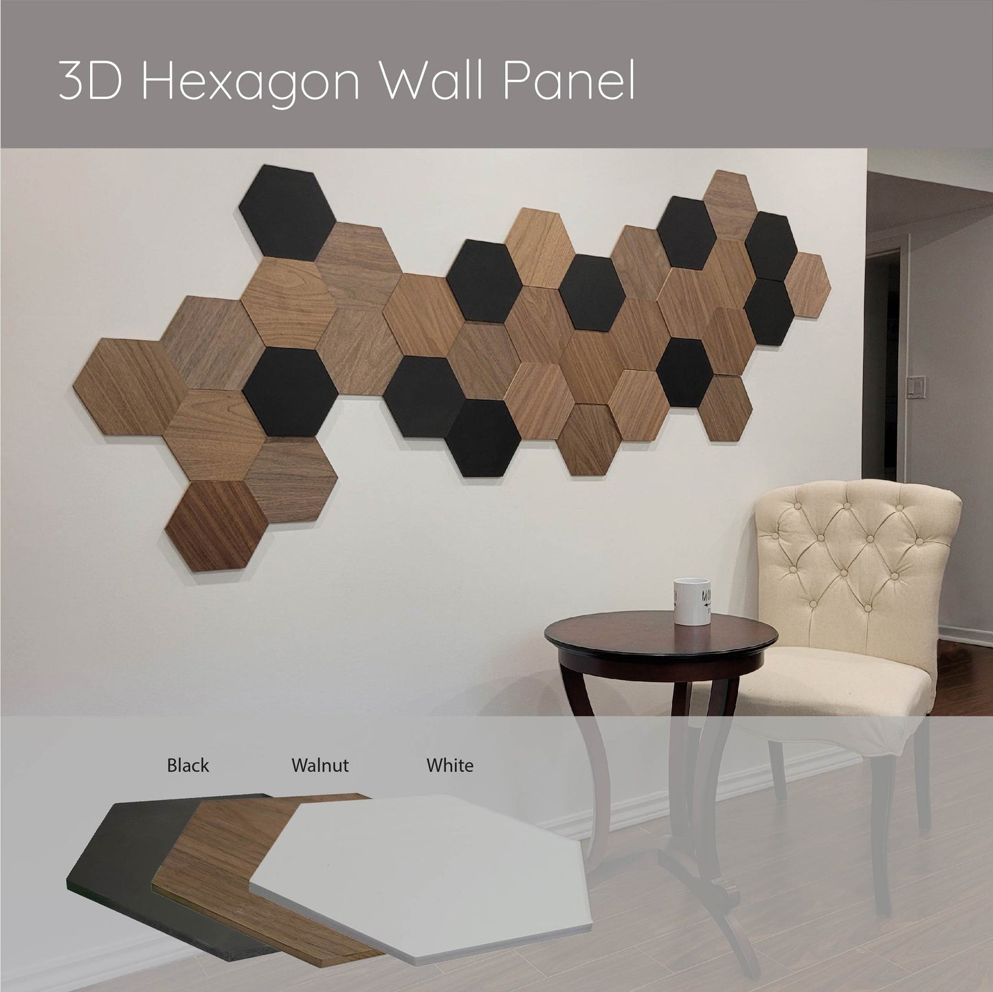 Hexagon Wall Panel 3D Modular Wall Panel, DIY Wall Tiles Easy to Install With Multiple Colour Options