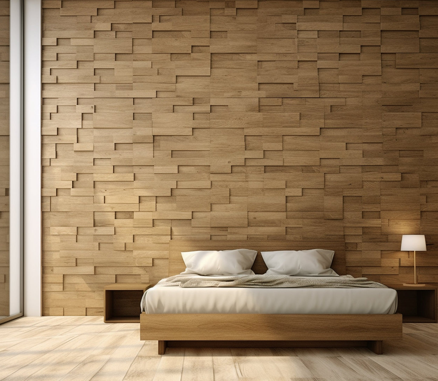 8"x18"  3D Natural Red Oak Wooden Brick Wall Panel in 6 Different colors