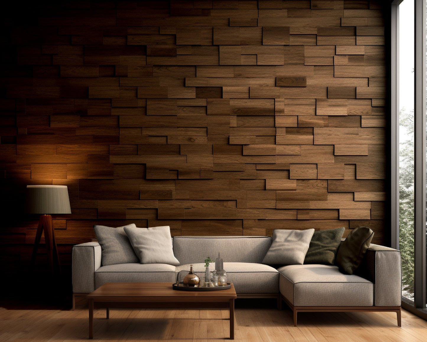 8"x18"  3D Natural Red Oak Wooden Brick Wall Panel in 6 Different colors